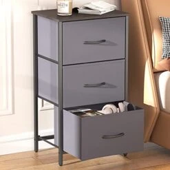 Lifewit Small Dresser For Bedroom, 3 Drawer Nightstand With Removable Fabric Bins, Storage Chest Of Drawers For Closet Bedside Nursery Laundry Living Room, Sturdy Steel Frame&Wood Tope, Dark Grey