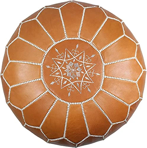 KRAFTIZAN Moroccan Leather Pouf Ottoman Foot Rest – Handmade Ottoman Leather Pouf – Genuine Leather Boho Round Ottoman Pouf Crafted By Moroccan Artisans – 21 X 13 Inch (Tan Brown, Unstuffed) 3 KRAFTIZAN Moroccan Leather Pouf Ottoman Foot Rest – Handmade Ottoman Leather Pouf – Genuine Leather Boho Round Ottoman Pouf Crafted By Moroccan Artisans – 21 X 13 Inch (Tan Brown, Unstuffed)