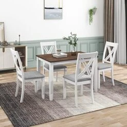 Merax Farmhouse Dining Table Set With Upholstered 2 X-Back Chairs And Bench For 4, Home Kitchen Wooden Furniture, Brown+Beige 27 Merax Farmhouse Dining Table Set With Upholstered 2 X-Back Chairs And Bench For 4, Home Kitchen Wooden Furniture, Brown+Beige -Amazon Store 51qWYZg6g9L. AC