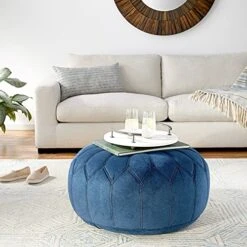 Madison Park Kelsey Round Floor Pillow Pouf Large-Soft Fabric, Polystyrene Beads Fill Ottoman Foot Stool-1 Piece Mid-Century Modern Floral Design Oversized Beanbag, Blue 14 Madison Park Kelsey Round Floor Pillow Pouf Large-Soft Fabric, Polystyrene Beads Fill Ottoman Foot Stool-1 Piece Mid-Century Modern Floral Design Oversized Beanbag, Blue -Amazon Store 51qWanOFEqS