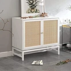 Pvillez Modern Storage Cabinet With Natural Rattan Doors, Sideboard Buffet Cabinet With Storage, Adjustable Shelves, Rattan Cabinet Console Table For Living Room, Dining Room, Entryway, White -Amazon Store 51qYj54LitL. AC