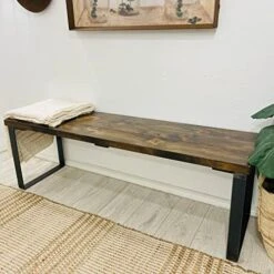 Barn Walls End Of Bed Bench With Metal Legs, Accent Bench, Entryway Bench, Ottoman Bench, Living Room Bench, Dining Bench, Kitchen Bench, Table Bench. Blue Powderwash. Fits California King. -Amazon Store 51qZDyOzh7L. AC