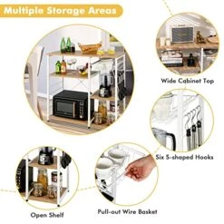 Giantex Kitchen Baker’s Rack Industrial Style Microwave Oven Stand With Wire Basket, 6 Hooks, 3 Storage Shelves, Standing Coffee Bar Table Metal Frame (Natural & White) 17 Giantex Kitchen Baker’s Rack Industrial Style Microwave Oven Stand With Wire Basket, 6 Hooks, 3 Storage Shelves, Standing Coffee Bar Table Metal Frame (Natural & White) -Amazon Store 51qanA95xbL