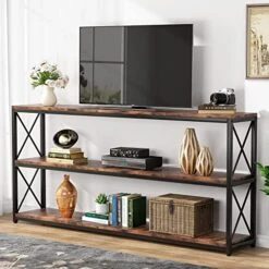 Tribesigns 70.86 Inch Rustic Console Sofa Table With Open Shelf, Industrial TV Stand 3 Shelf Horizontal Hallway Entryway Table With Storage For Living Room (70.86, Brown) -Amazon Store 51qhQcBYUlL