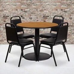 Flash Furniture 36'' Round Natural Laminate Table Set With Round Base And 4 Black Trapezoidal Back Banquet Chairs -Amazon Store 51qiVVjgNGL. AC