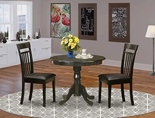 East West Furniture Wooden Dining Table Set- 4 Great Dining Room Chairs - A Lovely Round Dining Table- Faux Leather Seat And Cappuccino Finish Round Wooden Table 10 East West Furniture Wooden Dining Table Set- 4 Great Dining Room Chairs - A Lovely Round Dining Table- Faux Leather Seat And Cappuccino Finish Round Wooden Table - Image 8