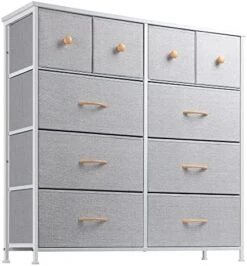 Nicehill Dresser For Bedroom With 10 Drawers, Storage Drawer Organizer, Tall Chest Of Drawers For Closet, Clothes, Kids, Baby, Living Room, Wood Board, Fabric Drawers (Black Grey) -Amazon Store 51qsLsMThL. AC