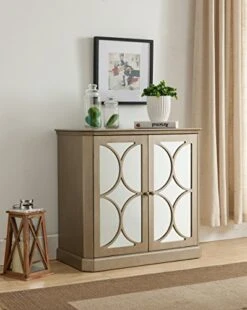 Kings Brand FURNITURE Gold Finish Buffet Server Cabinet / Console Table, Mirrored Doors