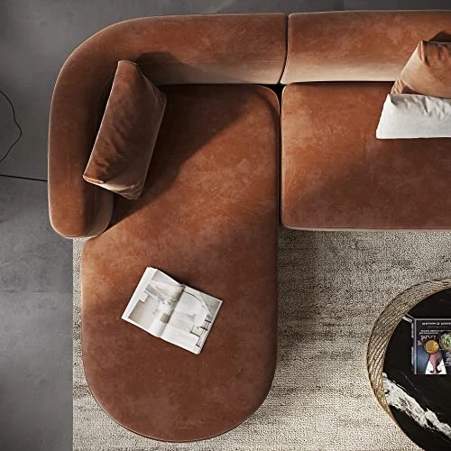 Acanva Modern L-Shaped Sectional Velvet Sofa Set, 3 Seat Corner Couch For Living Room, Bedroom And Lounge, Left Hand Facing Chaise, Gingerbread 6 Acanva Modern L-Shaped Sectional Velvet Sofa Set, 3 Seat Corner Couch For Living Room, Bedroom And Lounge, Left Hand Facing Chaise, Gingerbread - Image 4