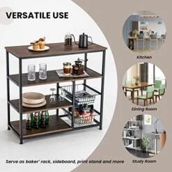 PETSITE Kitchen Bakers Rack, 4-Tier Coffee Bar Station With 2 Pull-Out Baskets, Industrial Microwave Oven Stand, Free Standing Utility Storage Shelf -Amazon Store 51qxG3n6zWL