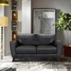 Armen Living Jedd Contemporary Sofa In Black Leather With Brown Wood Legs