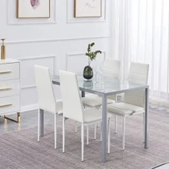 ROOIOME Gray Glass Dining Table Marbled Effect With Tempered Glass Top And Metal Frame And Leg, Gray Rectangle Kitchen Table For Restaurant (L X W X H) 51.20" * 27.5" * 29.5" 18 ROOIOME Gray Glass Dining Table Marbled Effect With Tempered Glass Top And Metal Frame And Leg, Gray Rectangle Kitchen Table For Restaurant (L X W X H) 51.20" * 27.5" * 29.5" -Amazon Store 51r5gmdE9DL