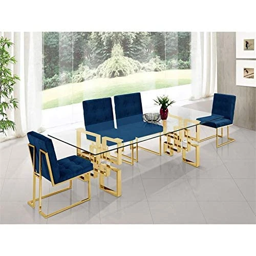 Meridian Furniture 714-T Pierre Collection Modern | Contemporary Square Glass Dining Table With Stainless Steel Base And Rich Gold Finish, 78" W X 39" D X 30" H 4 Meridian Furniture 714-T Pierre Collection Modern | Contemporary Square Glass Dining Table With Stainless Steel Base And Rich Gold Finish, 78" W X 39" D X 30" H - Image 2