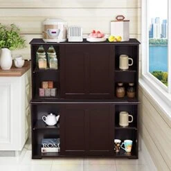 WATERJOY Kitchen Storage Sideboard Cabinet, Stackable Buffet Storage Cabinet With Adjustable Shelf Wooden Cupboard