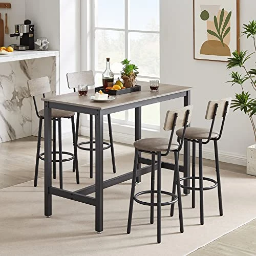 KIVENJAJA Bar Table And Chairs Set For 4, 5-Piece Rectangle Pub Bistro Table And PU Upholstered Stools With Backrest, Counter Height Dining Table Set For Kitchen Breakfast Nook Restaurant, Grey 7 KIVENJAJA Bar Table And Chairs Set For 4, 5-Piece Rectangle Pub Bistro Table And PU Upholstered Stools With Backrest, Counter Height Dining Table Set For Kitchen Breakfast Nook Restaurant, Grey - Image 5