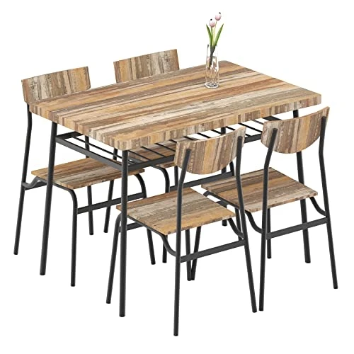 STHOUYN 43" Dinning Table Sets For 4, Industrial Rectangular Kitchen Table And Chairs Set, Metal Frame & Storage Rack, Kitchen, Dining Room, Dinette, Breakfast Small Space (Brown (5 Piece)) 3 STHOUYN 43" Dinning Table Sets For 4, Industrial Rectangular Kitchen Table And Chairs Set, Metal Frame & Storage Rack, Kitchen, Dining Room, Dinette, Breakfast Small Space (Brown (5 Piece))