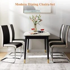 WENYU Dining Room Chairs Set Of 2 – Modern Leather Dining Chair Comfortable Kitchen Chairs With Chrome Legs, Comfy Side Chairs With Soft Padded Cushion Living Room Corner Chairs (Black) -Amazon Store 51rHyZ0o1uL