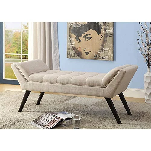 Baxton Studio Wholesale Interiors Tamblin Mid-Century Retro Linen Fabric Upholstered Grid-Tufting 50" Bench, Beige 3 Baxton Studio Wholesale Interiors Tamblin Mid-Century Retro Linen Fabric Upholstered Grid-Tufting 50" Bench, Beige