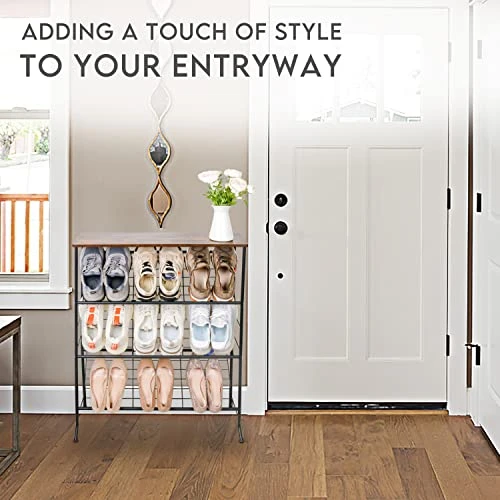 ZOES HOMEWARE 4-Tier Metal Shoe Rack For Closet Entryway,Narrow Shoe Organizer With 3 Slanted Shelves And Wood Top Shelf For Narrow Space,Skinny Space Saving Shoe Rack For Front Door,Hallway, Black 8 ZOES HOMEWARE 4-Tier Metal Shoe Rack For Closet Entryway,Narrow Shoe Organizer With 3 Slanted Shelves And Wood Top Shelf For Narrow Space,Skinny Space Saving Shoe Rack For Front Door,Hallway, Black - Image 6
