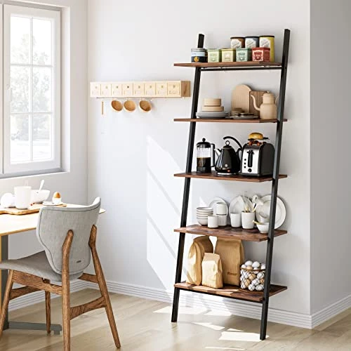 PUPL 5Tier Industrial Ladder Shelf, Leaning Shelf Storage Rack With Metal Frame, Sloping Books 25.2L X 13.8W X 70.9H In WD 60 0 4 PUPL 5Tier Industrial Ladder Shelf, Leaning Shelf Storage Rack With Metal Frame, Sloping Books 25.2L X 13.8W X 70.9H In WD 60 0 - Image 2
