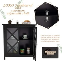 LOKO Buffet Cabinet, Kitchen Storage Cabinet With Tempered Glass Doors & Adjustable Shelves, Sideboard Cabinet Liquor Cabinet For Kitchen, Living Room, 35.5 X 15.5 X 38 Inches (Brown) -Amazon Store 51rbLAPMHWL