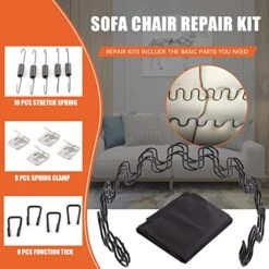 Tanstic 63Pcs 16 Inch Sofa Upholstery Spring Replacement Kit, Including Springs, Nails, Upholstery Spring Clips, Extension Hooks, Balance Hooks, Removal Tools, Dust Cover Fabric For Sofa Seat Couch -Amazon Store 51rjS1sSjrL