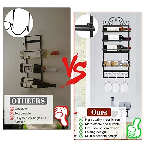 AUHOKY Wine Rack Wall Mounted, Metal Wine Bottle Glass Display Holder With Hanging Goblet Holders & Cork Storage, Hanger Wall Wine Bottle Shelf Organizer For Home Kitchen Dining Bathroom Decor 5 AUHOKY Wine Rack Wall Mounted, Metal Wine Bottle Glass Display Holder With Hanging Goblet Holders & Cork Storage, Hanger Wall Wine Bottle Shelf Organizer For Home Kitchen Dining Bathroom Decor - Image 3