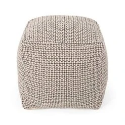 Christopher Knight Home Makayla Boho Fabric Cube Pouf, Natural, Black
