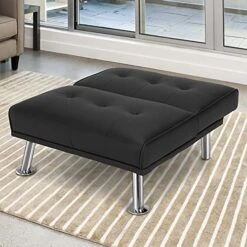 Giantex Single Sofa, Convertible Futon Chair, Folding Recliner Chaise Lounge With Metal Legs And Adjustable Backrest, PU Leather Living Room Furniture 34 Inch Length (Black) -Amazon Store 51rmwrm6oLS