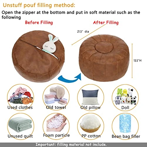 Thgonwid Unstuffed Moroccan Ottoman Pouf Cover, Ottoman Footstool Storage Solution, Bean Bag Chair, Foot Rest, Brown 5 Thgonwid Unstuffed Moroccan Ottoman Pouf Cover, Ottoman Footstool Storage Solution, Bean Bag Chair, Foot Rest, Brown - Image 3