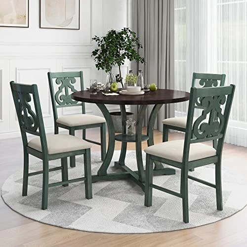 5 Piece Dining Table Set, Wooden Kitchen Dining Table Set With Square Table And 4 Upholstered Chairs For Kitchen, Dining Room, Family And Apartment (Light Gray+4 Person) 8 5 Piece Dining Table Set, Wooden Kitchen Dining Table Set With Square Table And 4 Upholstered Chairs For Kitchen, Dining Room, Family And Apartment (Light Gray+4 Person) - Image 6