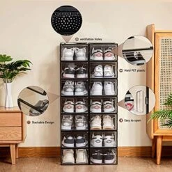 MMBABY 12 Pack X-Large Shoe Storage Box Shoe Box Clear Plastic Stackable Shoe Organizer Space Saving Foldable Shoe Container Fit Up To US Size 12 -Amazon Store 51rvIujGo8L