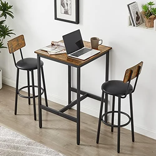 CALABASH 3-Piece Bar Table And Chairs Set For Small Space, Bar Set With Square Table And PU Stools, Coffee Table Set For 2,Breakfast Table With Footrest And For Home & Kitchen Dining Room(Grey) 9 CALABASH 3-Piece Bar Table And Chairs Set For Small Space, Bar Set With Square Table And PU Stools, Coffee Table Set For 2,Breakfast Table With Footrest And For Home & Kitchen Dining Room(Grey) - Image 7