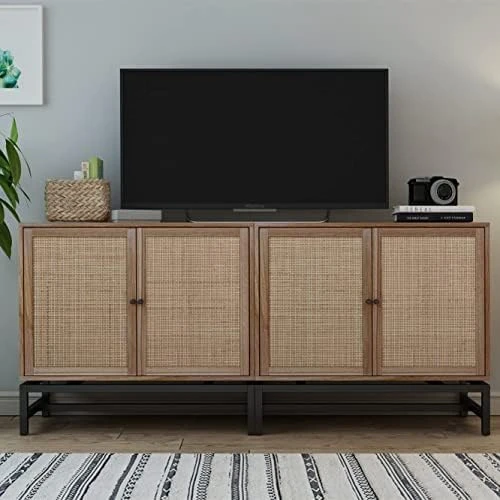 Goujxcy Rattan Accent Storage Cabinet, Farmhouse Wood Sideboard Buffet Cabinet With 2 Doors And Adjustable Shelves, Kitchen Cupboard Server Console Table For Dining Room, Bedroom, Hallway, Black 10 Goujxcy Rattan Accent Storage Cabinet, Farmhouse Wood Sideboard Buffet Cabinet With 2 Doors And Adjustable Shelves, Kitchen Cupboard Server Console Table For Dining Room, Bedroom, Hallway, Black - Image 8