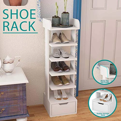 BURENMTO 6-Tier Vertical Shoe Rack For Closet, Narrow Shoe Rack For Entryway Tall Shoe Rack Organizer For Small Spaces Corner Small Shoe Rack White 6 BURENMTO 6-Tier Vertical Shoe Rack For Closet, Narrow Shoe Rack For Entryway Tall Shoe Rack Organizer For Small Spaces Corner Small Shoe Rack White - Image 4