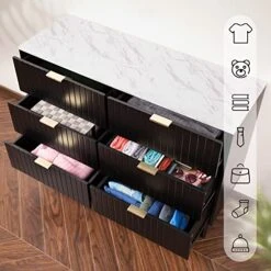 ANBUY Black 6 Drawer Double Dresser For Bedroom, Dual Chest Of Drawers Modern Dresser For Bedroom With Gold Handles Imitation Marble Texture (Black) 13 ANBUY Black 6 Drawer Double Dresser For Bedroom, Dual Chest Of Drawers Modern Dresser For Bedroom With Gold Handles Imitation Marble Texture (Black) -Amazon Store 51s3zWuzggL