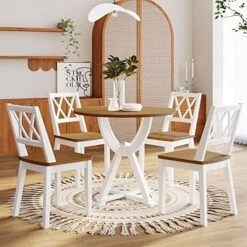 Merax Farmhouse Dining Table Set With Upholstered 2 X-Back Chairs And Bench For 4, Home Kitchen Wooden Furniture, Brown+Beige 19 Merax Farmhouse Dining Table Set With Upholstered 2 X-Back Chairs And Bench For 4, Home Kitchen Wooden Furniture, Brown+Beige -Amazon Store 51s55jZ54jL. AC 1