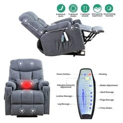 OBBOLLY Power Lift Recliner Chair For Elderly, Massage Chair Recliner With Heat, Linen Fabric Lazy Sofa Chairs With Cup Holders, USB, Side Pockets For Living Room -Amazon Store 51s5AIUPHoL