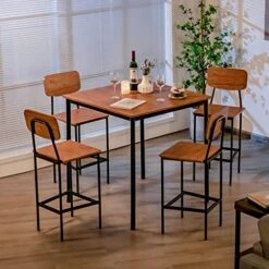 Giantex 5-Piece Dining Table Set W/Counter Height Table & 4 Bar Stools, Industrial Kitchen Dining Table Set W/Footrest & Backrest, Space-Saving Dinette Set For Pub, Dining Room, Restaurant 9 Giantex 5-Piece Dining Table Set W/Counter Height Table & 4 Bar Stools, Industrial Kitchen Dining Table Set W/Footrest & Backrest, Space-Saving Dinette Set For Pub, Dining Room, Restaurant -Amazon Store 51s5c80LLQL