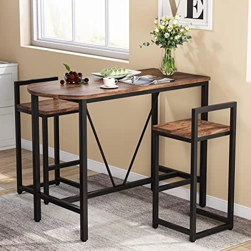 Tribesigns Bar Table And Chairs Set, 43.3" Pub Bar Dining Table And 2 Bar Stools, 3-Piece Wood Counter Height Breakfast Table Set For Kitchen, Apartment, Dining Room, Small Space (Rustic Brown) 8 Tribesigns Bar Table And Chairs Set, 43.3" Pub Bar Dining Table And 2 Bar Stools, 3-Piece Wood Counter Height Breakfast Table Set For Kitchen, Apartment, Dining Room, Small Space (Rustic Brown) - Image 6