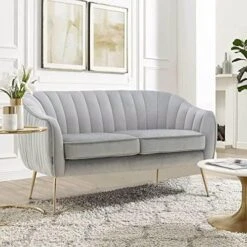 Altrobene Velvet Couch Sofa Chairs For Two People, Modern Loveseat For Living Rooms, Bedrooms, Small Spaces, Golden Finished, Beige -Amazon Store 51sANiU1hmL. AC