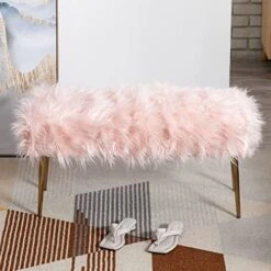 Chairus Faux Fur Entryway Bench Small Shaggy Furry Ottoman Bench For Bedroom Living Room, Pink -Amazon Store 51sAh8bMrQL