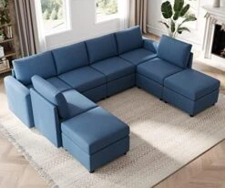 LINSY HOME Modular Sectional Sofa, U Shape Oversized Sofa Couch With Storage, Memory Foam, Modular Sectionals With Ottomans, 7 Seat Living Room Furniture Sofa Sets With Chaise, Blue -Amazon Store 51sDAkEY0pL. AC