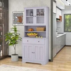 LUMISOL 71” Pantry Cabinet Freestanding Buffet Cabinet With Hutch Tall Kitchen Sideboard Buffet Cupboard With 4 Doors And Drawer (White) -Amazon Store 51sE0PHeL L. AC