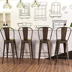 COSTWAY Metal Bar Stools Set Of 4, With Removable Back, 30'' Bar Height Stools With Rubber Feet, Stylish And Modern Chairs, For Kitchen, Dining Rooms, And Side Bar (Gun-Update, 30'') -Amazon Store 51sE526tfKL