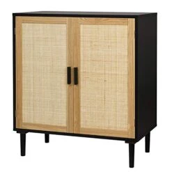 Finnhomy Sideboard Buffet Cabinet, Kitchen Storage Cabinet With Rattan Decorated Doors, Liquor Cabinet For Bar, Dining Room, Hallway, Cupboard Console Table, Accent Cabinet, 31.5X 15.8X 34.6 Inches