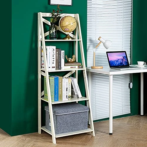 ZENODDLY Ladder Shelf White Ladder Bookshelf, 56.3in Tall Standing Ladder Shelves For Living Room Bathroom Furniture Bedroom Display Shelf, Wooden Leaning Bookshelf Ladder Bookcase Plant Shelf Indoor 5 ZENODDLY Ladder Shelf White Ladder Bookshelf, 56.3in Tall Standing Ladder Shelves For Living Room Bathroom Furniture Bedroom Display Shelf, Wooden Leaning Bookshelf Ladder Bookcase Plant Shelf Indoor - Image 3