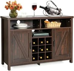Giantex Buffet Sideboard, Farmhouse Kitchen Storage Cabinet, 9-Bottle Wine Rack & 2 Door Cabinets, Wood Pantry Cupboard, Credenza Organizer For Living Room (Industrial) -Amazon Store 51sTF1ml6cL. AC