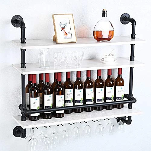 HAOVON Industrial Pipe Shelf Wine Rack Wall Mounted With 9 Stem Glass Holder,3-Tiers Rustic Floating Bar Shelves Wine Shelf,36in Real Wood Shelves Wall Shelf Unit,Pipe Shelving Glass Rack 8 HAOVON Industrial Pipe Shelf Wine Rack Wall Mounted With 9 Stem Glass Holder,3-Tiers Rustic Floating Bar Shelves Wine Shelf,36in Real Wood Shelves Wall Shelf Unit,Pipe Shelving Glass Rack - Image 6