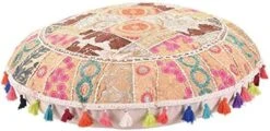 KLAVATE Indian Handmade Vintage Patchwork Cotton Boho Chic Bohemian Hand Embroidered Decorative Ethnic Foot Stool Round Floor Pillows & Cushion Cover Seating Pouf Ottoman (Purple, 18 Inch) -Amazon Store 51sTfpGZ6YL. AC